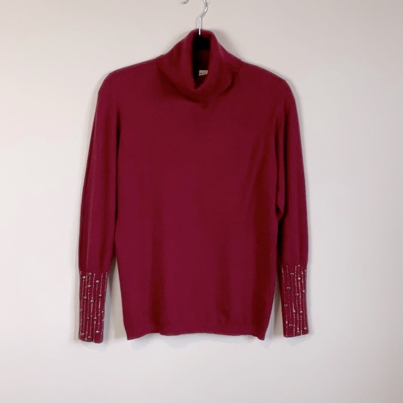 Villa Milano T Neck Sweater Embellished Cuffs Size - Med - Picture 1 of 7
